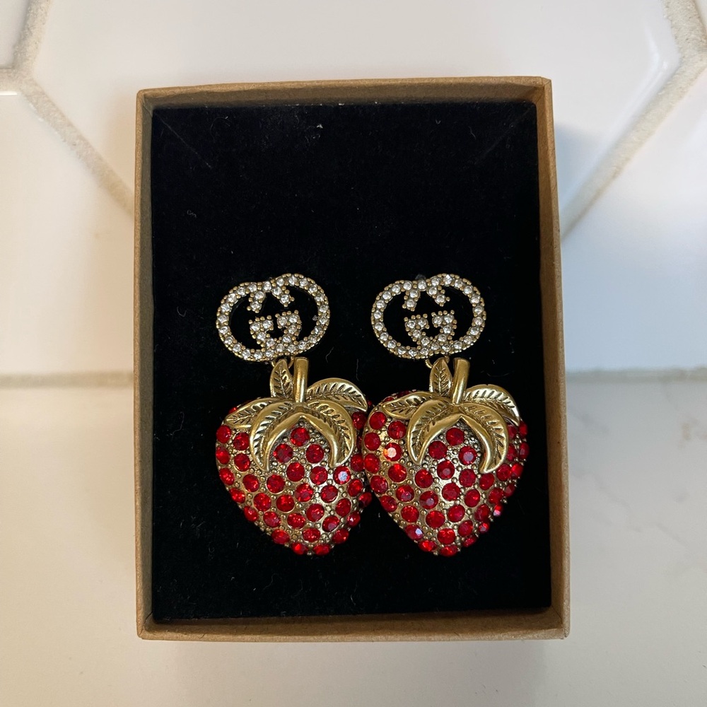 Gucci Red and Gold Crystal Drop Earrings - Picture 2 of 12
